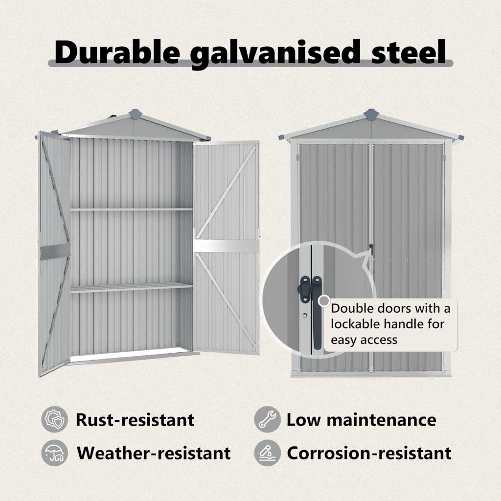 Garden Shed | Grey | Galvanised Steel and Plastic | Medium | Garden Shed