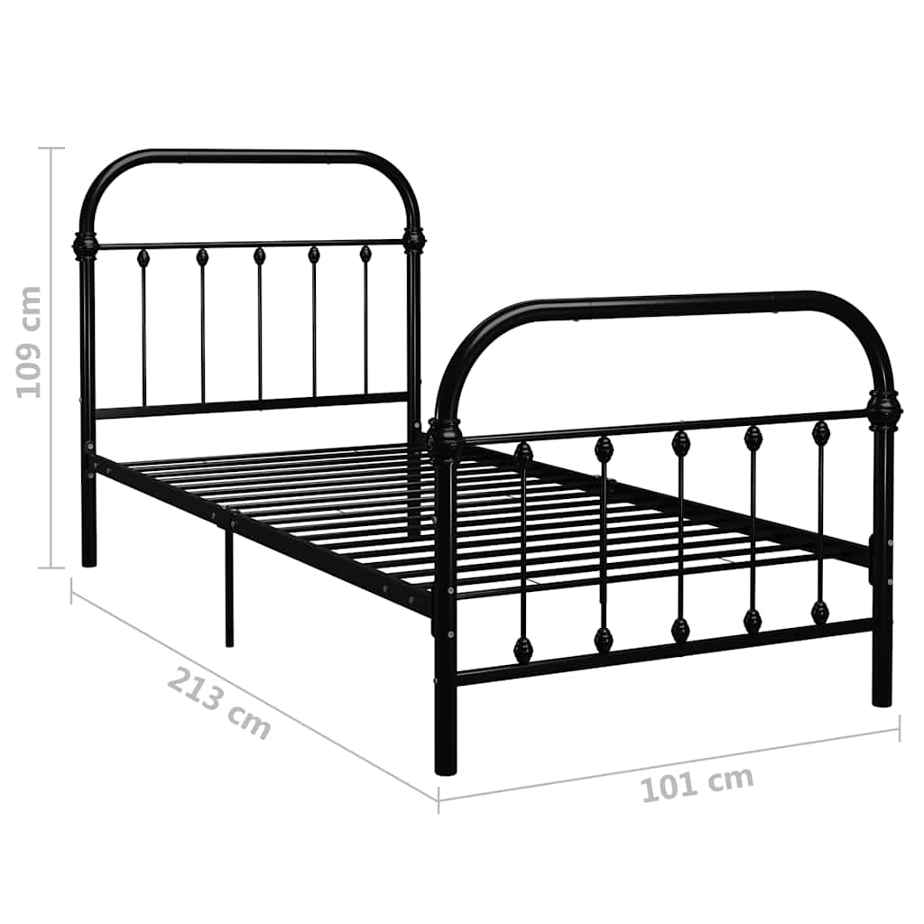 Bed Frame without Mattress Black Metal 90x200 cm