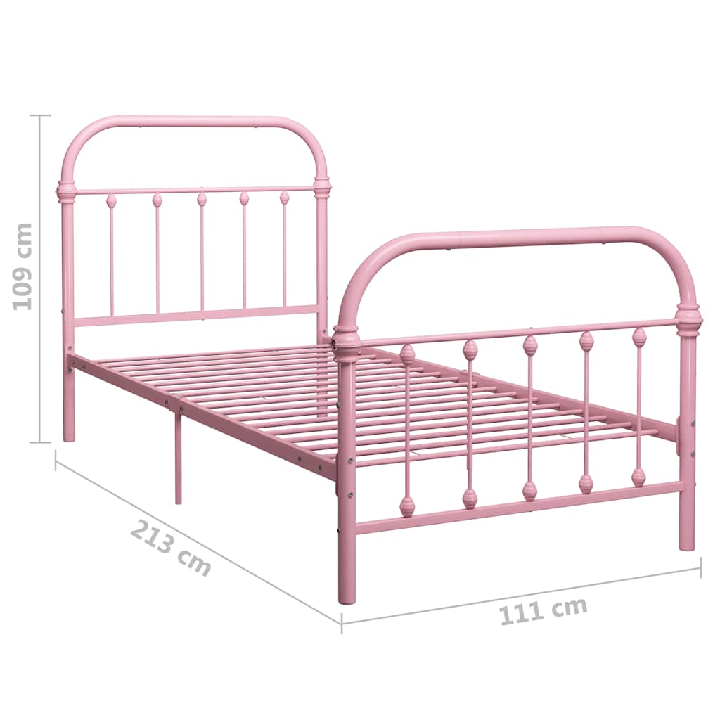 Bed Frame | Pink | Metal | 100x200 cm | Durable | Bed Frame | Rectangular