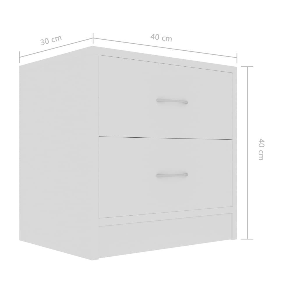 Bedside Cabinet | White | Engineered Wood | 40 x 30 x 40 cm