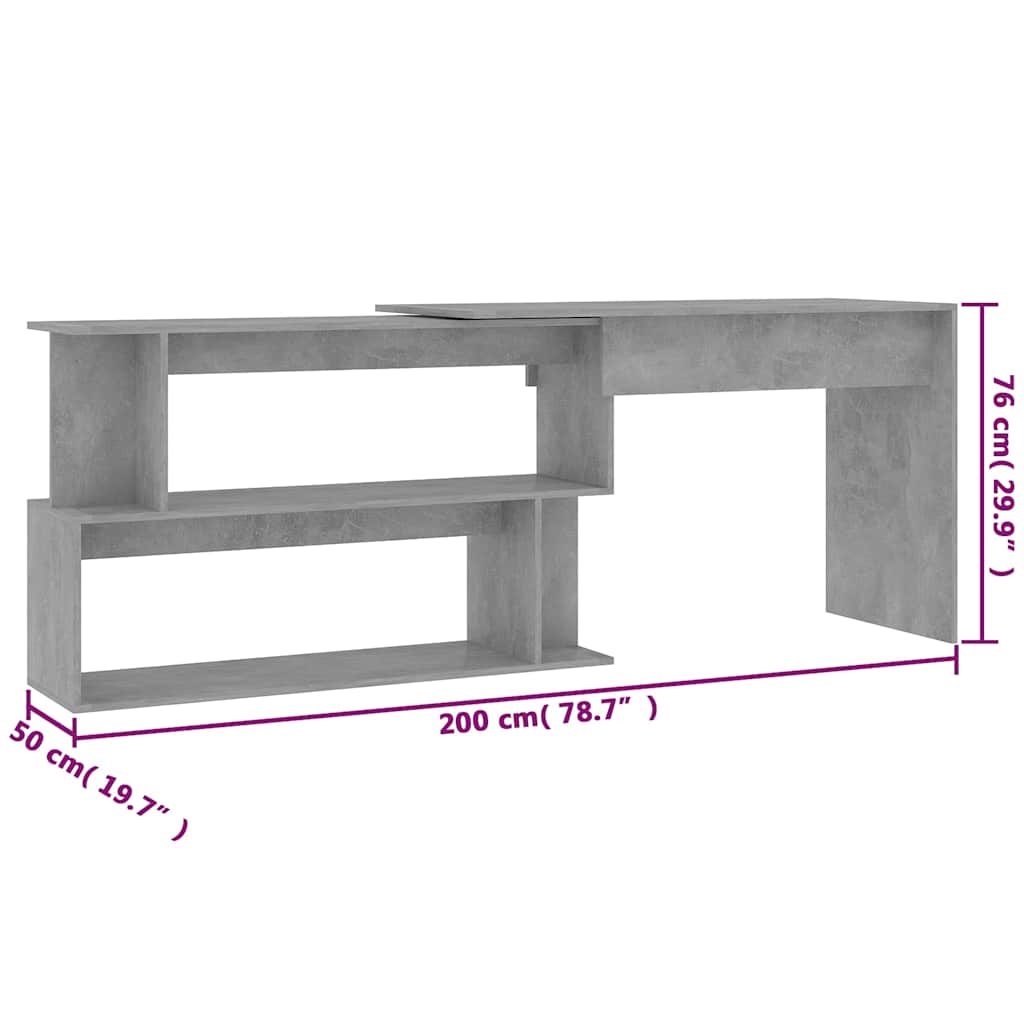 Desk | Concrete Grey | Engineered wood | 200x50 cm | Rotatable | Desk