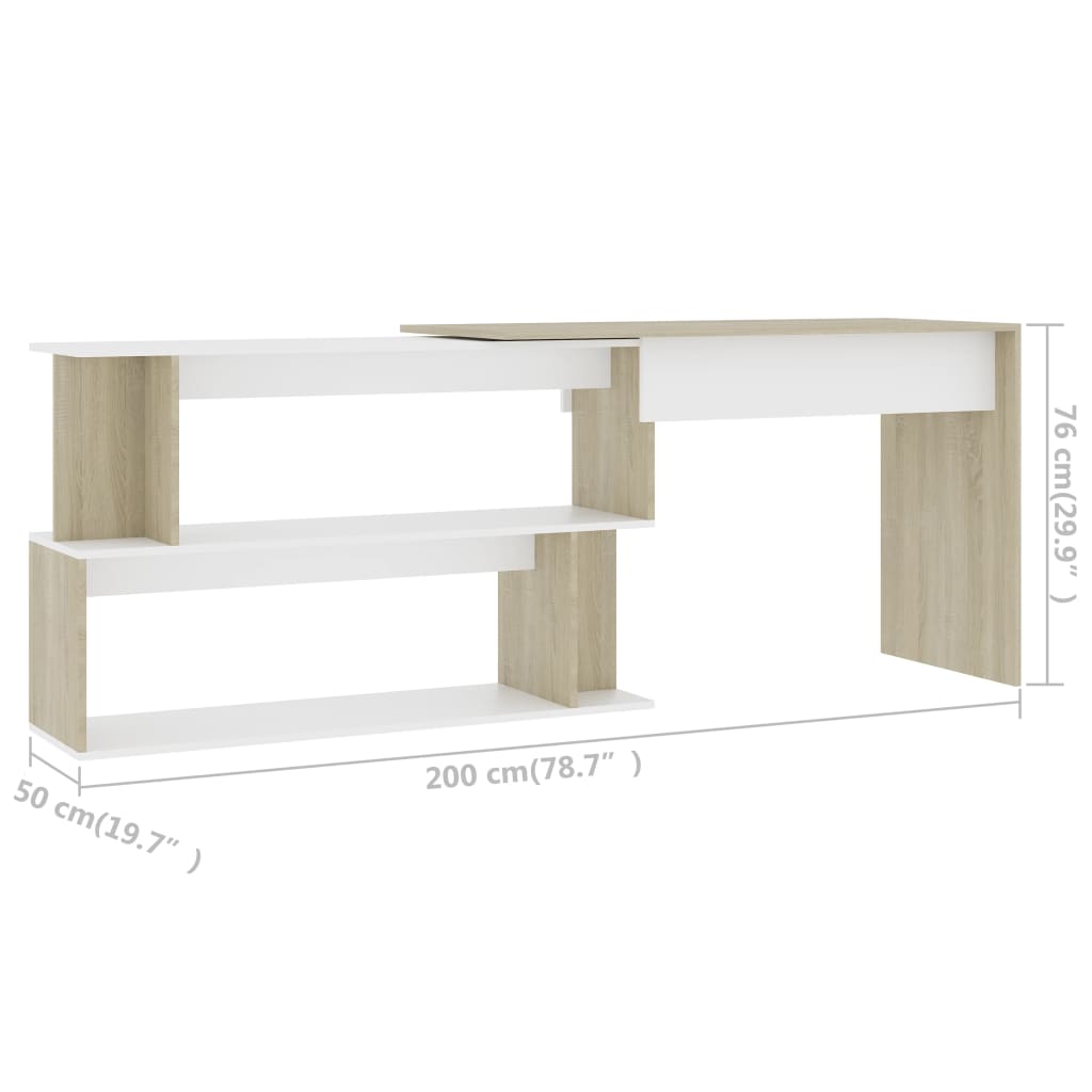 Desk | White | Engineered Wood | 200 cm long | Rotatable | Desk