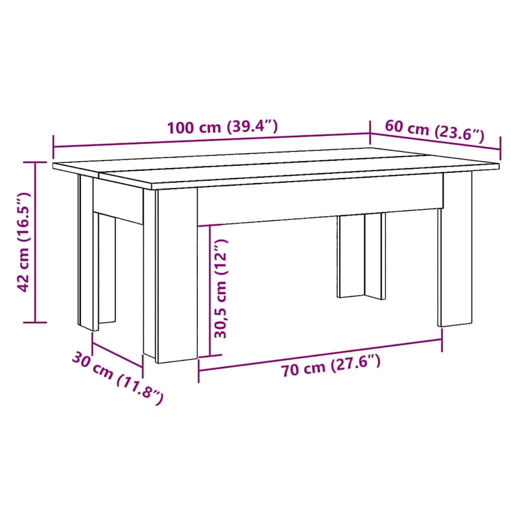 Coffee Table Black 100x60x42 cm Engineered Wood