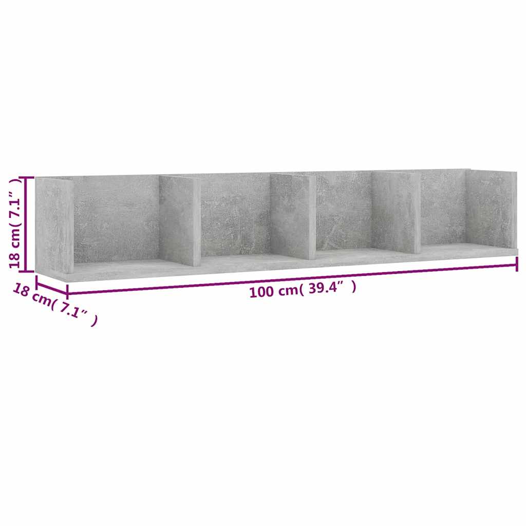 Wall Shelf | Concrete grey | Engineered wood | 100x18x18 cm | Wall Shelf