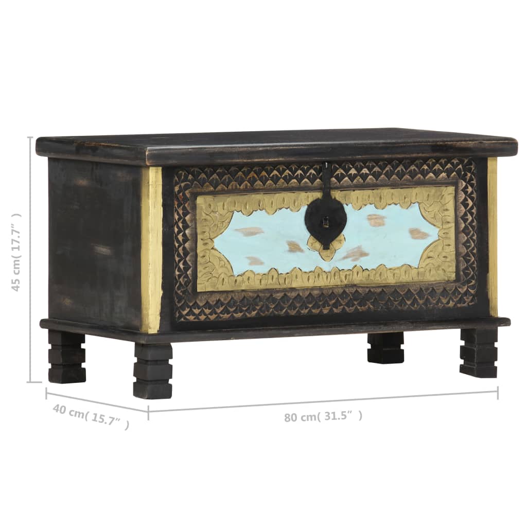 Storage Chest | Black, Gold, Blue | Solid Mango Wood, Metal