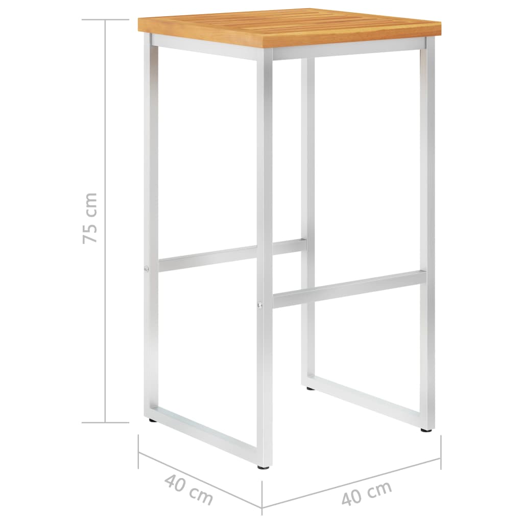 Outdoor Bar Stool | Set of 4 | Teak look | Solid Acacia Wood | Durable