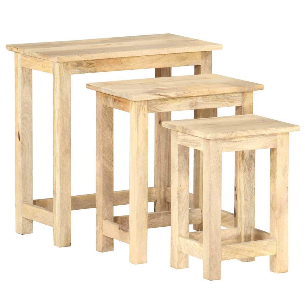 Side Table | Set of 3 | Brown | Solid Mango Wood | Small to Medium