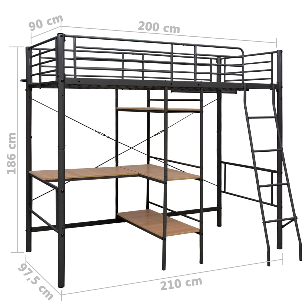 Bunk Bed | Grey and brown | Metal | Twin | Height-Adjustable | Bunk Bed