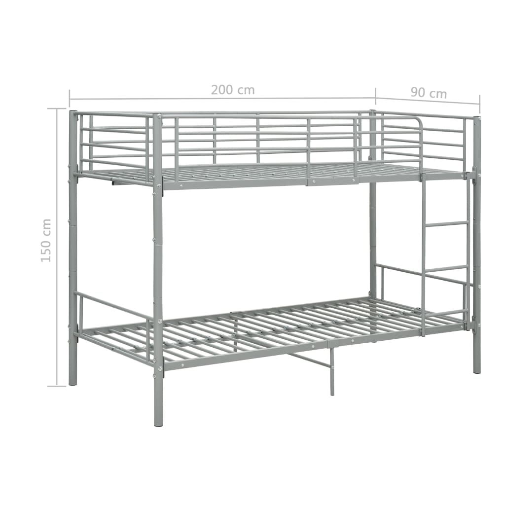Bunk Bed | Grey | Metal | 90x200 cm | Durable | Bunk Bed | Rectangular