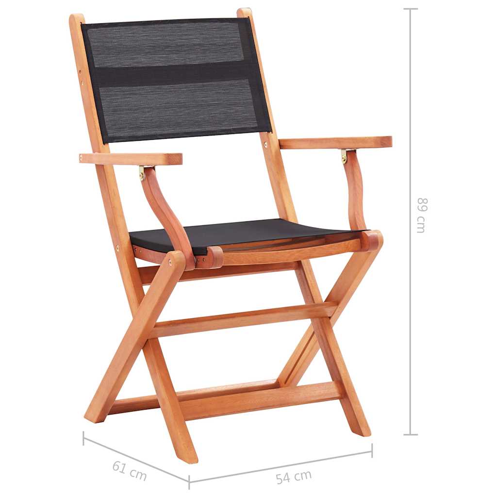 Folding Chairs 2 pcs Black Solid Eucalyptus Wood and Textilene