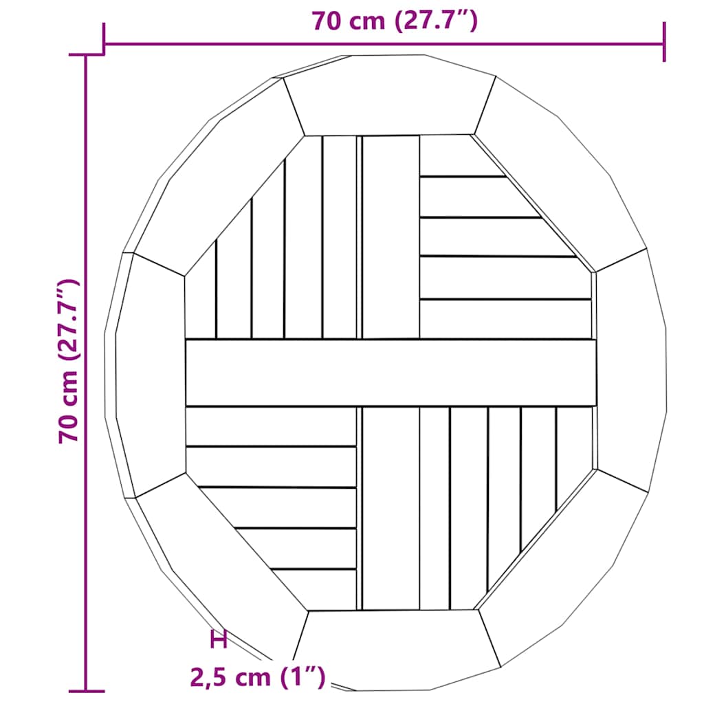 Table Top Solid Teak Wood Round 2.5 cm 70 cm