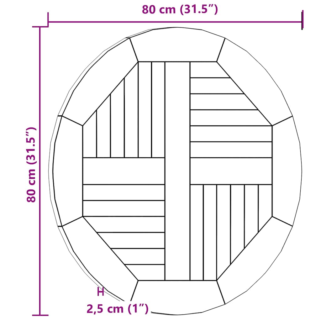 Table Top Solid Teak Wood Round 1" 31.5