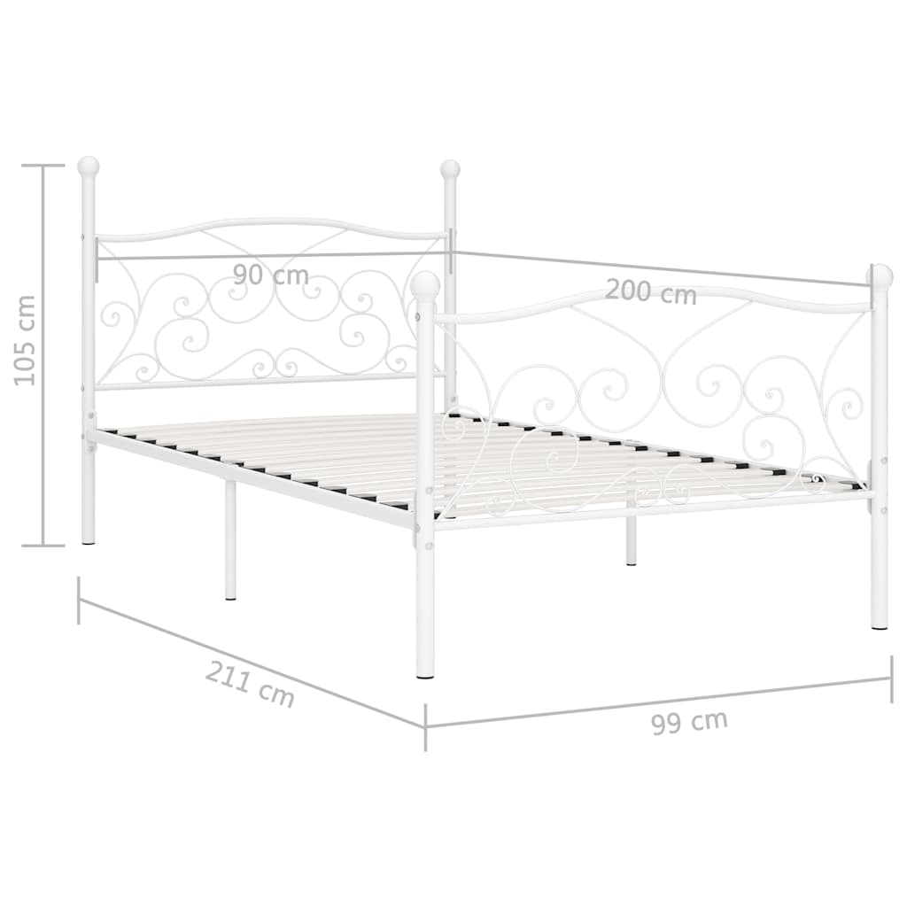 Bed Frame without Mattress with Slatted Base White Metal 90x200 cm