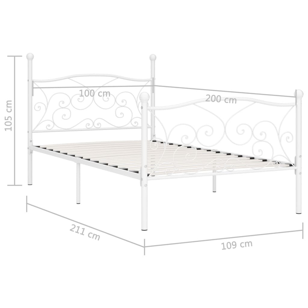 Bed Frame without Mattress with Slatted Base White Metal 100x200 cm
