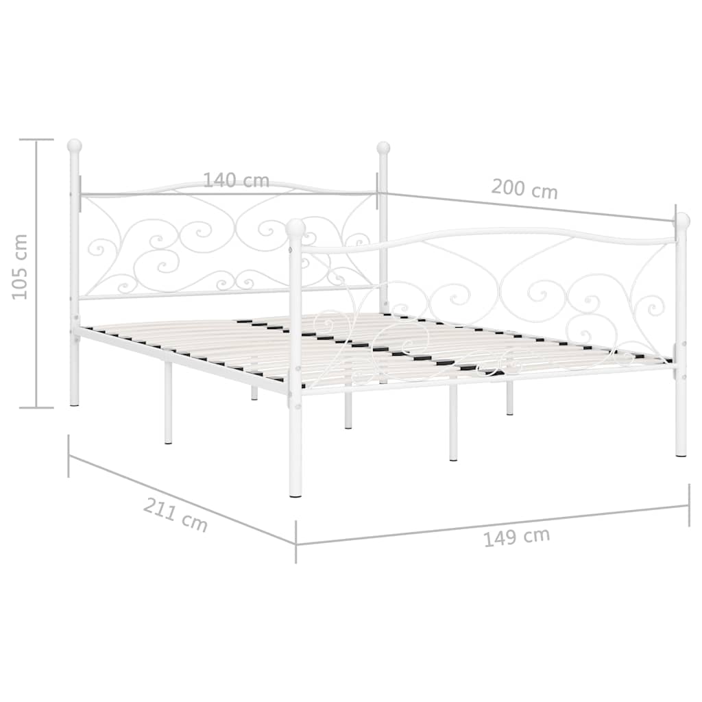 Bed Frame | White | Metal, Plywood | Double | Durable | Bed Frame