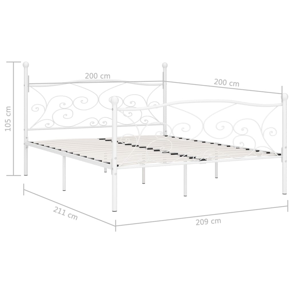 Bed Frame | White | Metal and plywood | Double | Durable | Bed Frame