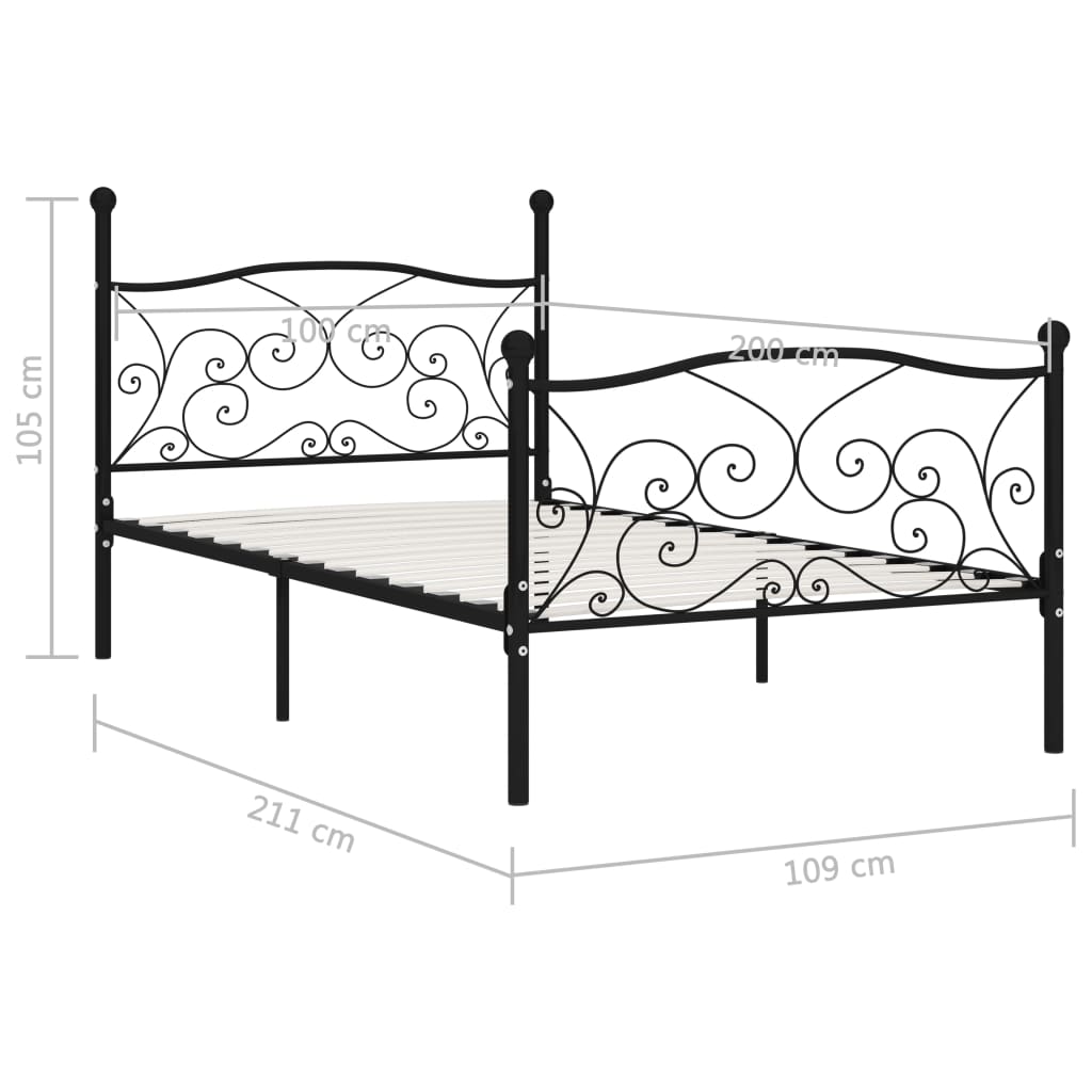 Bed Frame | Black | Metal, Plywood | 100x200 cm | Classic/Traditional