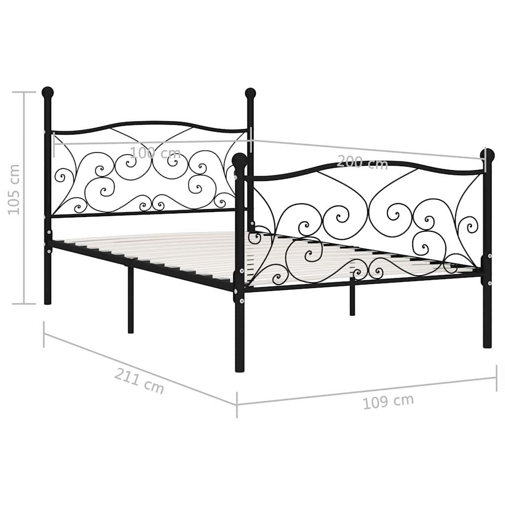 Bed Frame without Mattress with Slatted Base Black Metal 100x200 cm