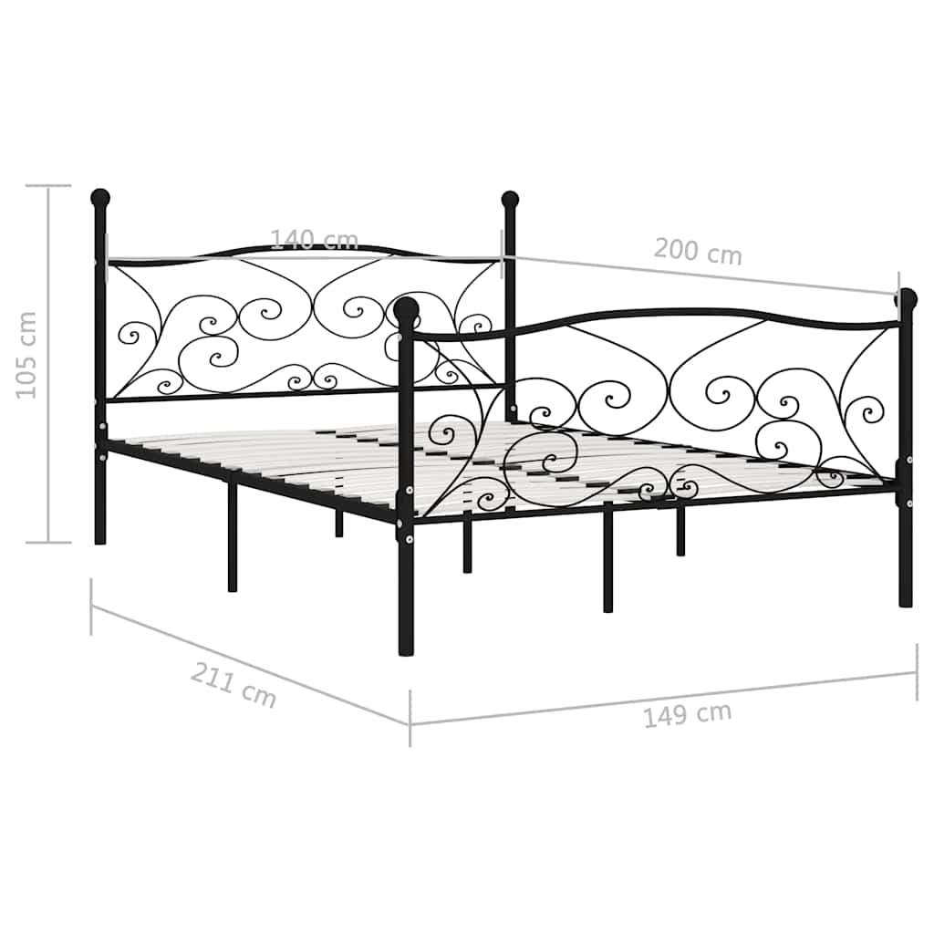 Bed Frame | Black | Metal, Plywood | Double | Durable | Bed Frame