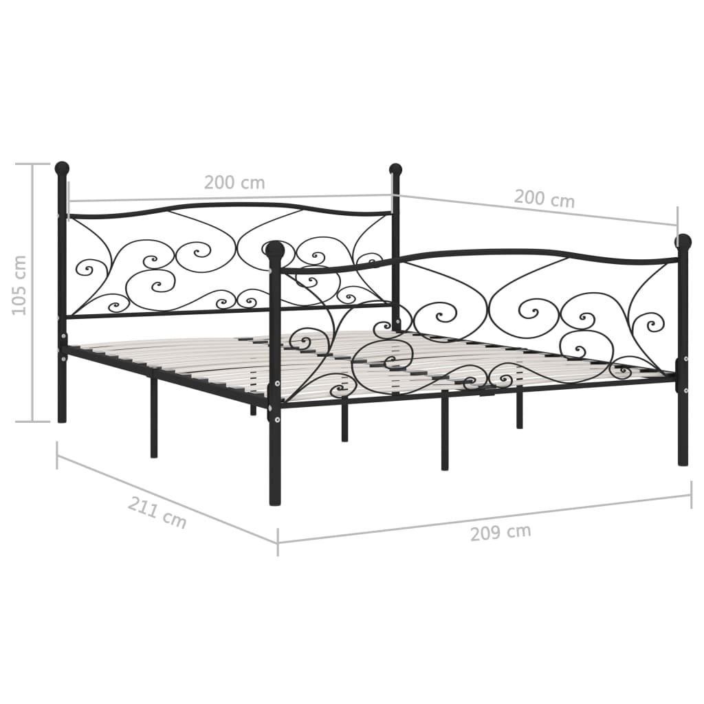 Bed Frame | Black | Metal, Plywood | Double | Simple | Bed Frame