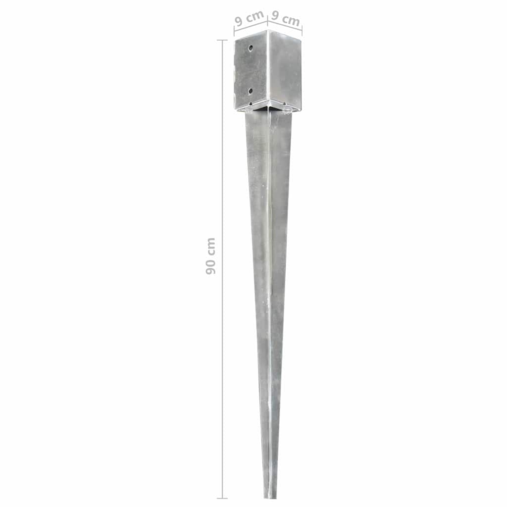 Ground Spikes 6 pcs Silver 9x9x90 cm Galvanised Steel