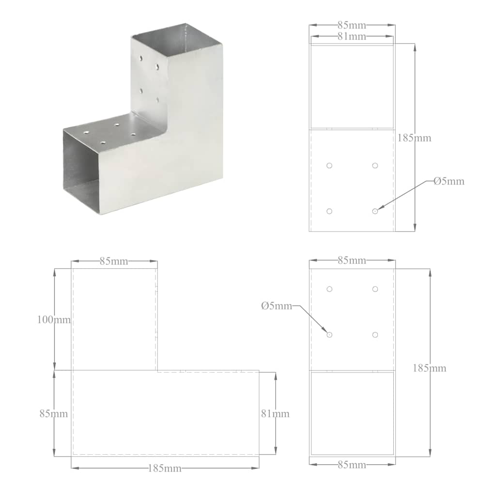Post Connector L Shape Galvanised Metal 81x81 mm