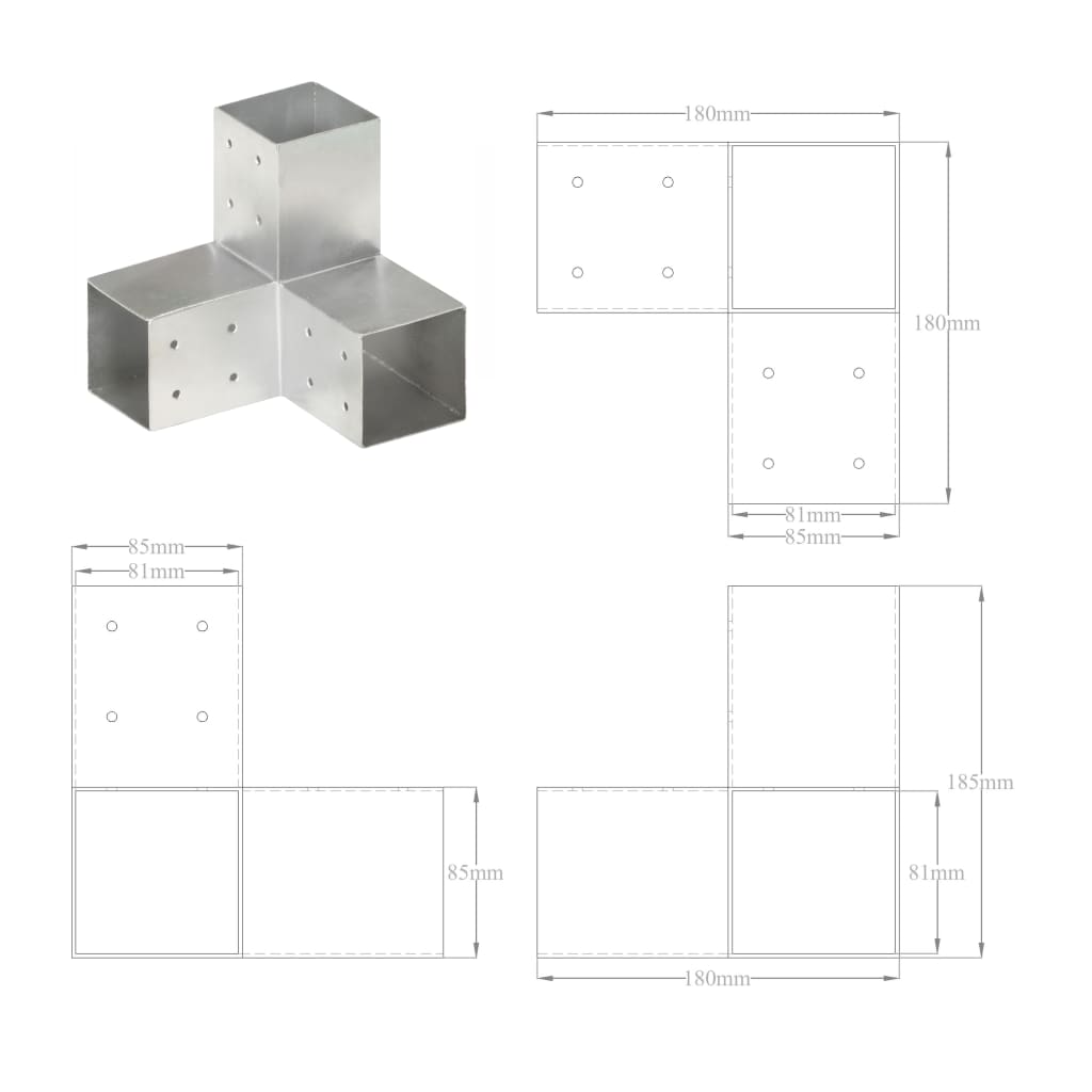 Post Connectors 4 pcs Y Shape Galvanised Metal 81x81 mm