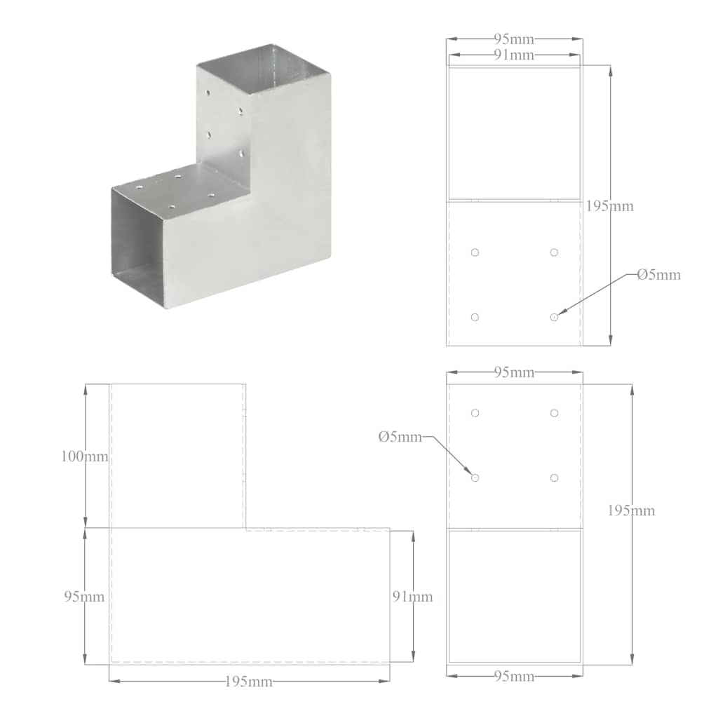Post Connector L Shape Galvanised Metal 91x91 mm