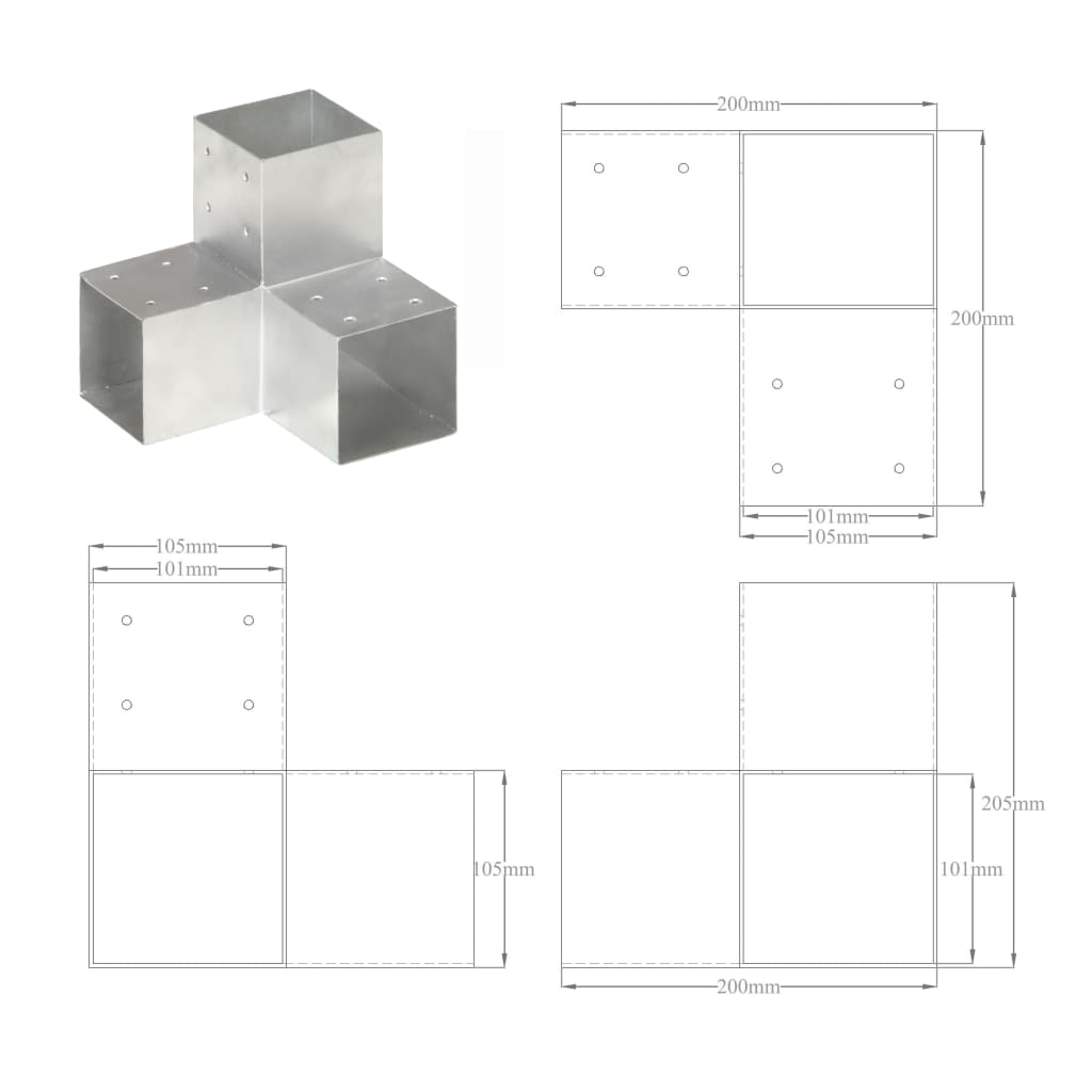 Post Connector Y Shape Galvanised Metal 101x101 mm