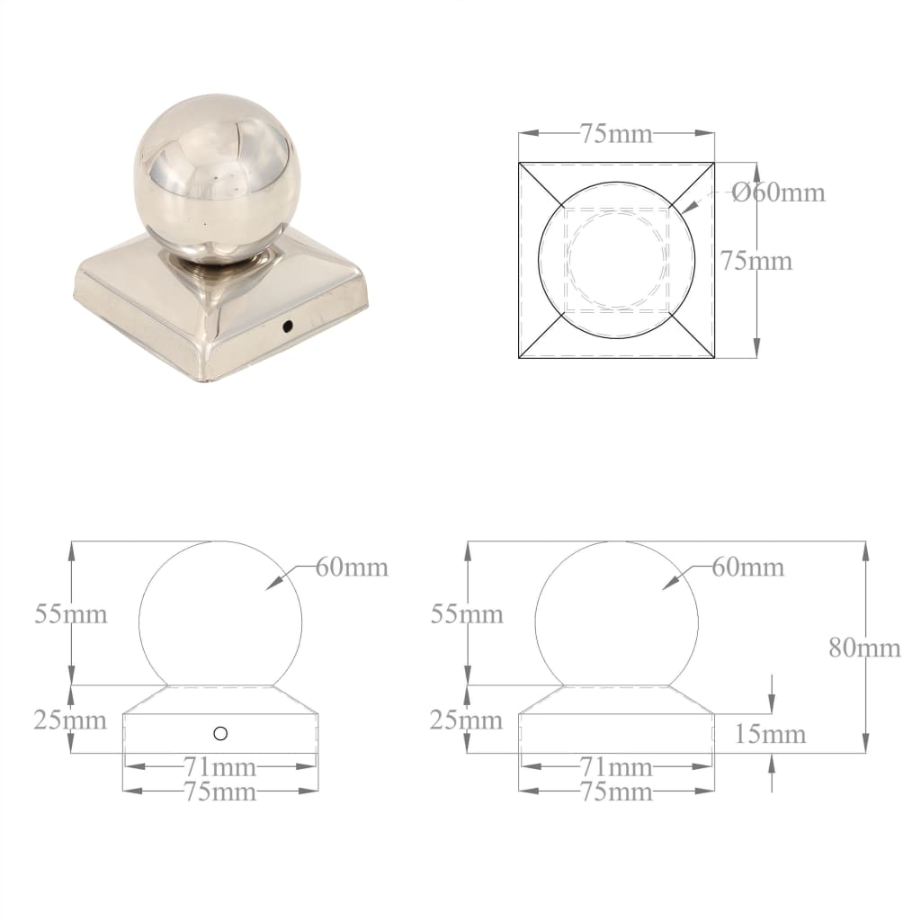 Post Caps 6 pcs Globe Final Stainless Steel 71x71 mm