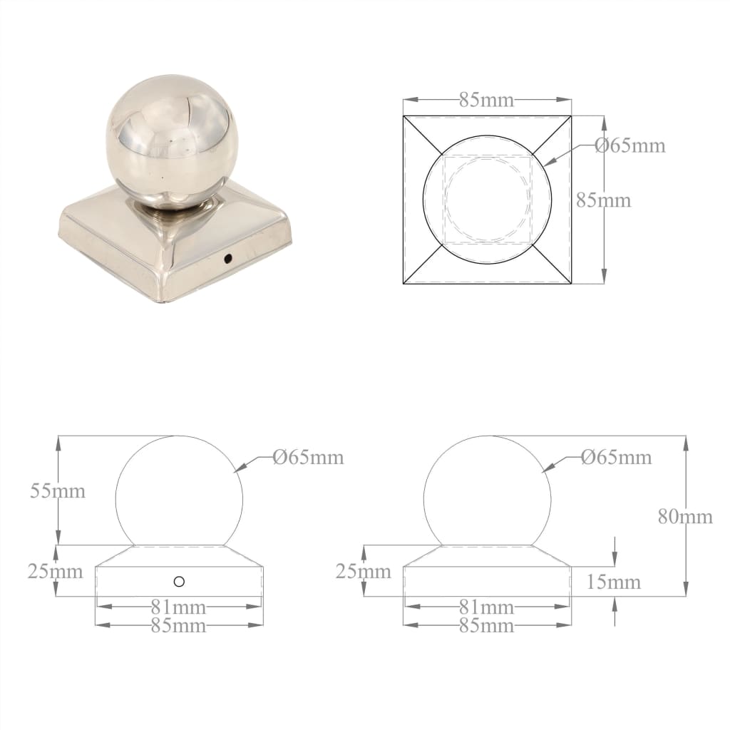 Post Caps 6 pcs Globe Final Stainless Steel 81x81 mm