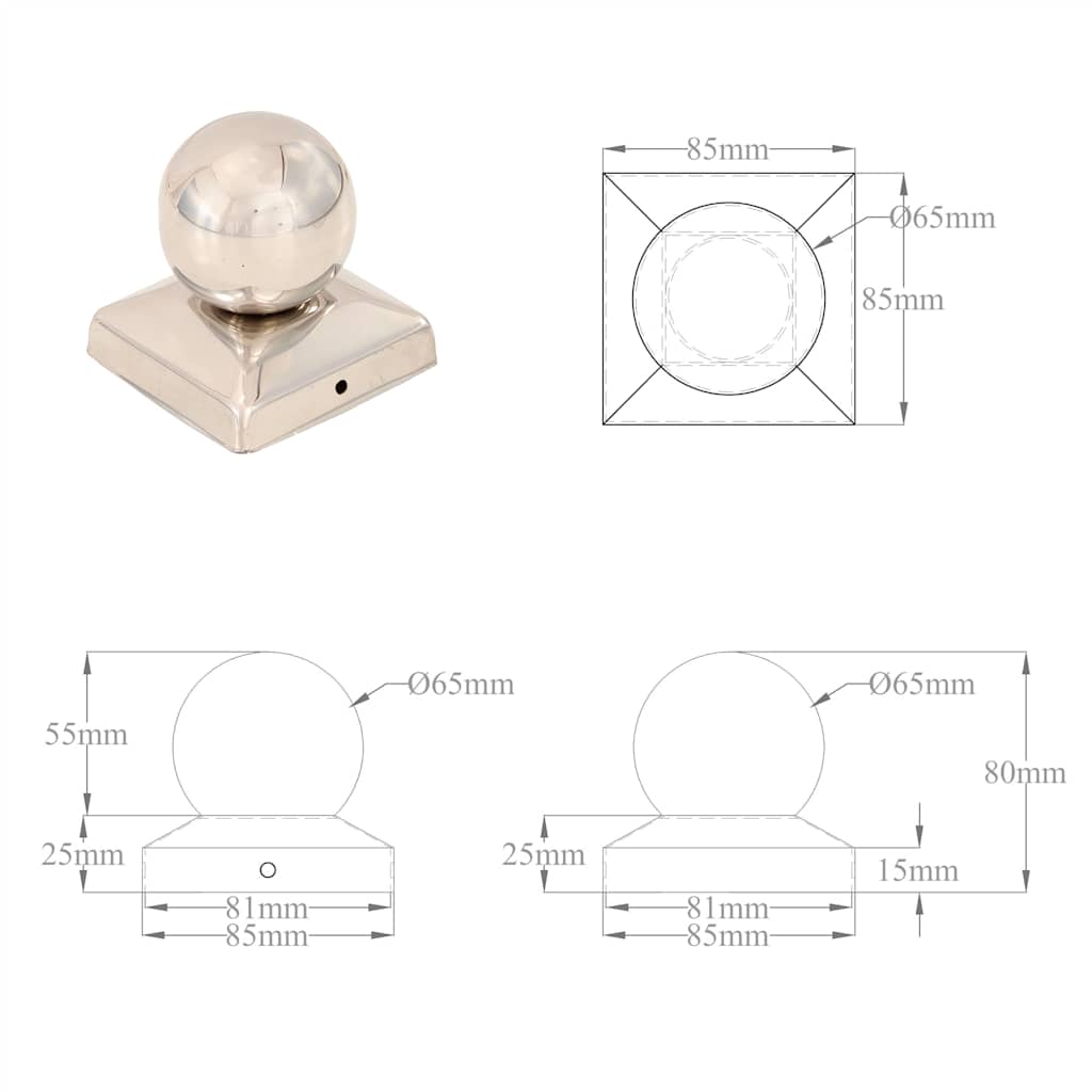 Post Caps 6 pcs Globe Final Stainless Steel 81x81 mm