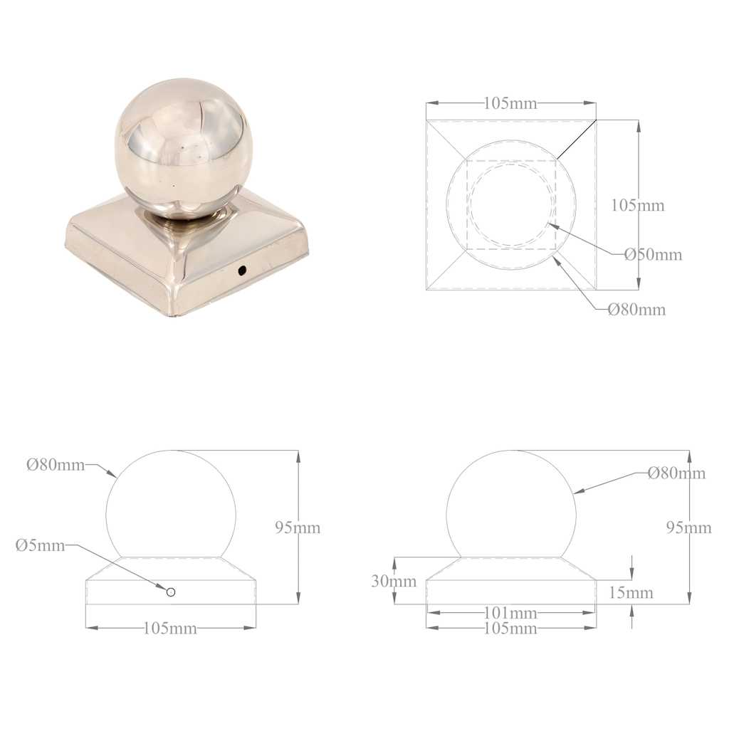 Post Caps 6 pcs Globe Final Stainless Steel 101x101 mm