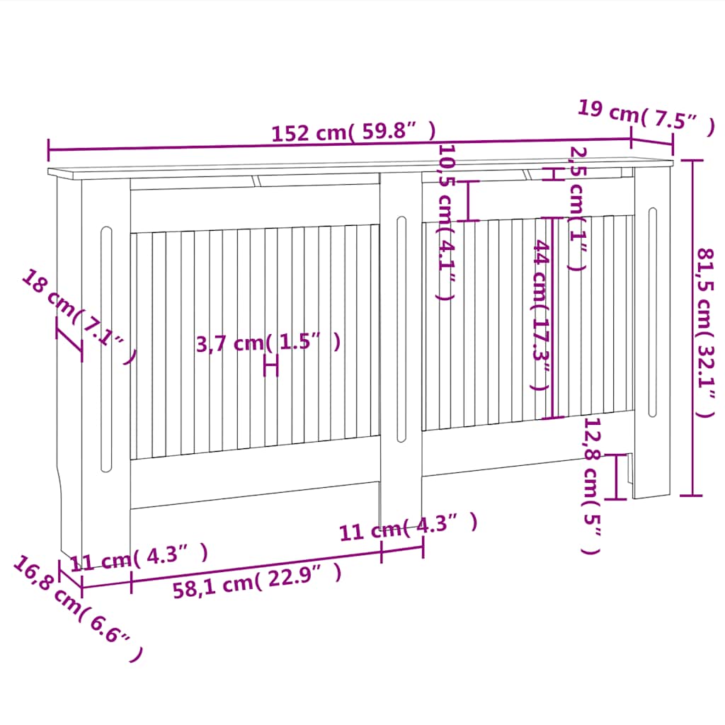 Radiator Cover Black 152x19x81.5 cm Engineered Wood