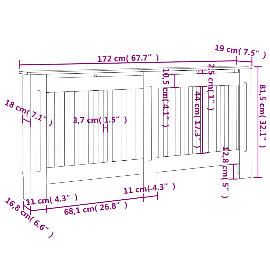 Radiator Cover Black 172x19x81.5 cm Engineered Wood