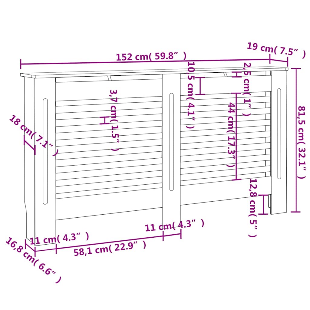 288186 vidaXL Radiator Cover Black 152x19x81,5 cm MDF
