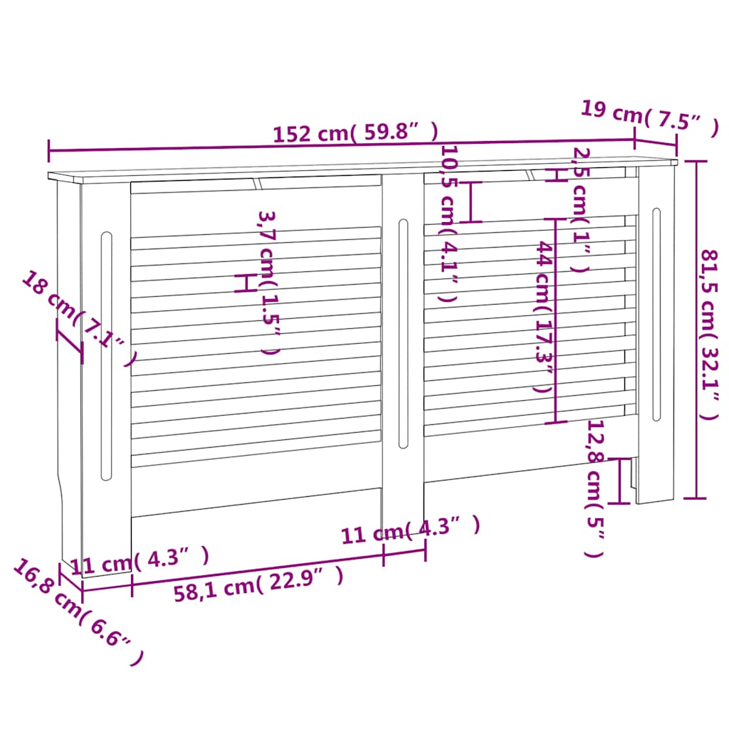 288187 vidaXL Radiator Cover 152x19x81,5 cm MDF