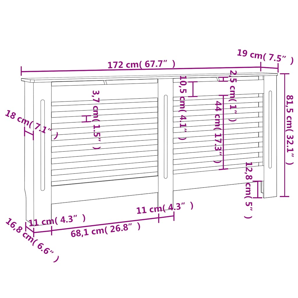 288189 vidaXL Radiator Cover Black 172x19x81,5 cm MDF