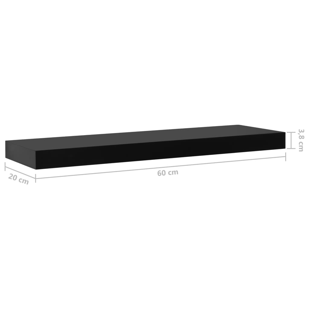 Wall Mounted Shelf | Set of 2 | Black | MDF | 60 cm x 20 cm x 3.8 cm