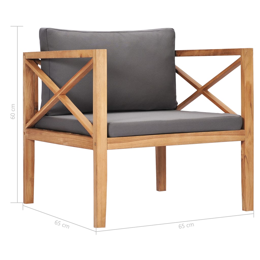 Patio Chair with Gray Cushions Solid Wood Teak