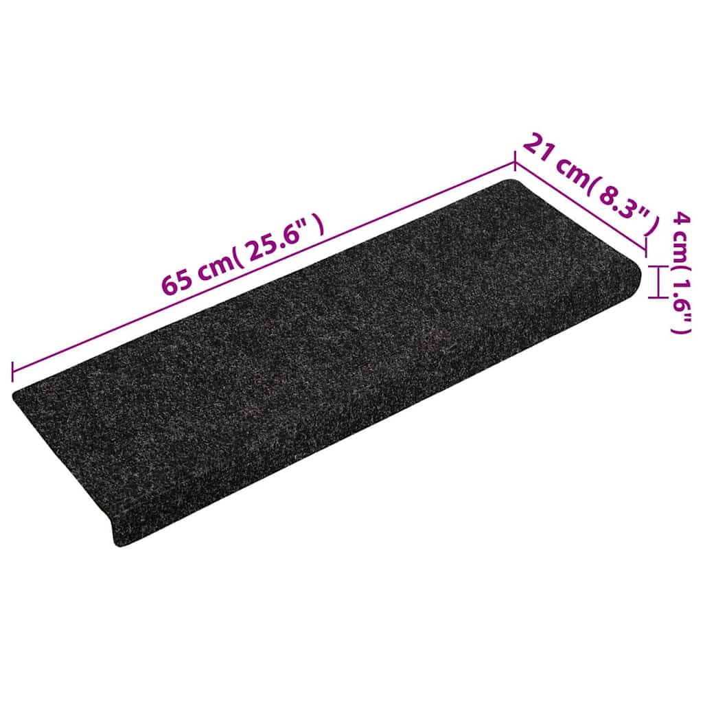 Carpet Stair Tread | Set of 15 | Black | 100% polypropylene | 65 x 21 cm