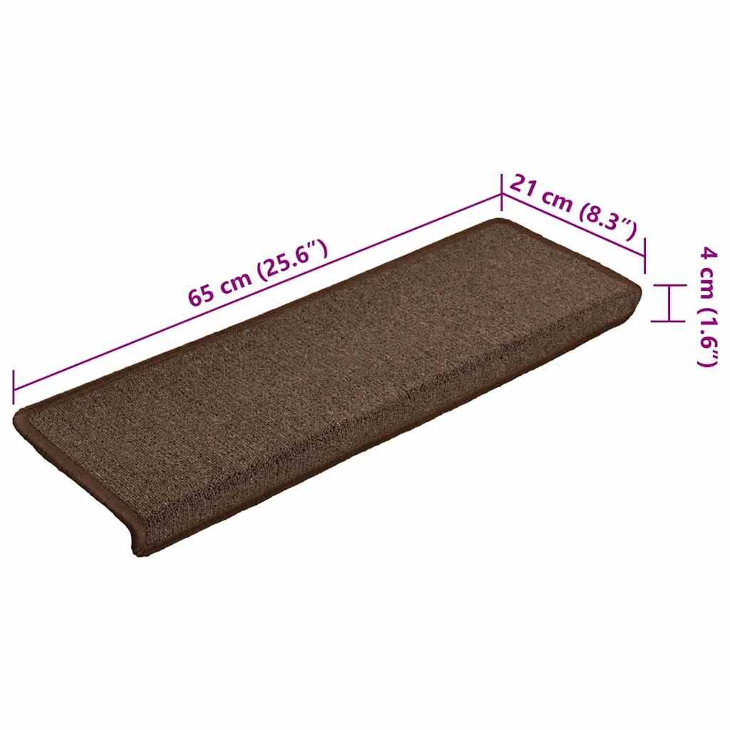 Carpet Stair Tread | Set of 15 | Brown | 100% Polypropylene | 65x21x4 cm