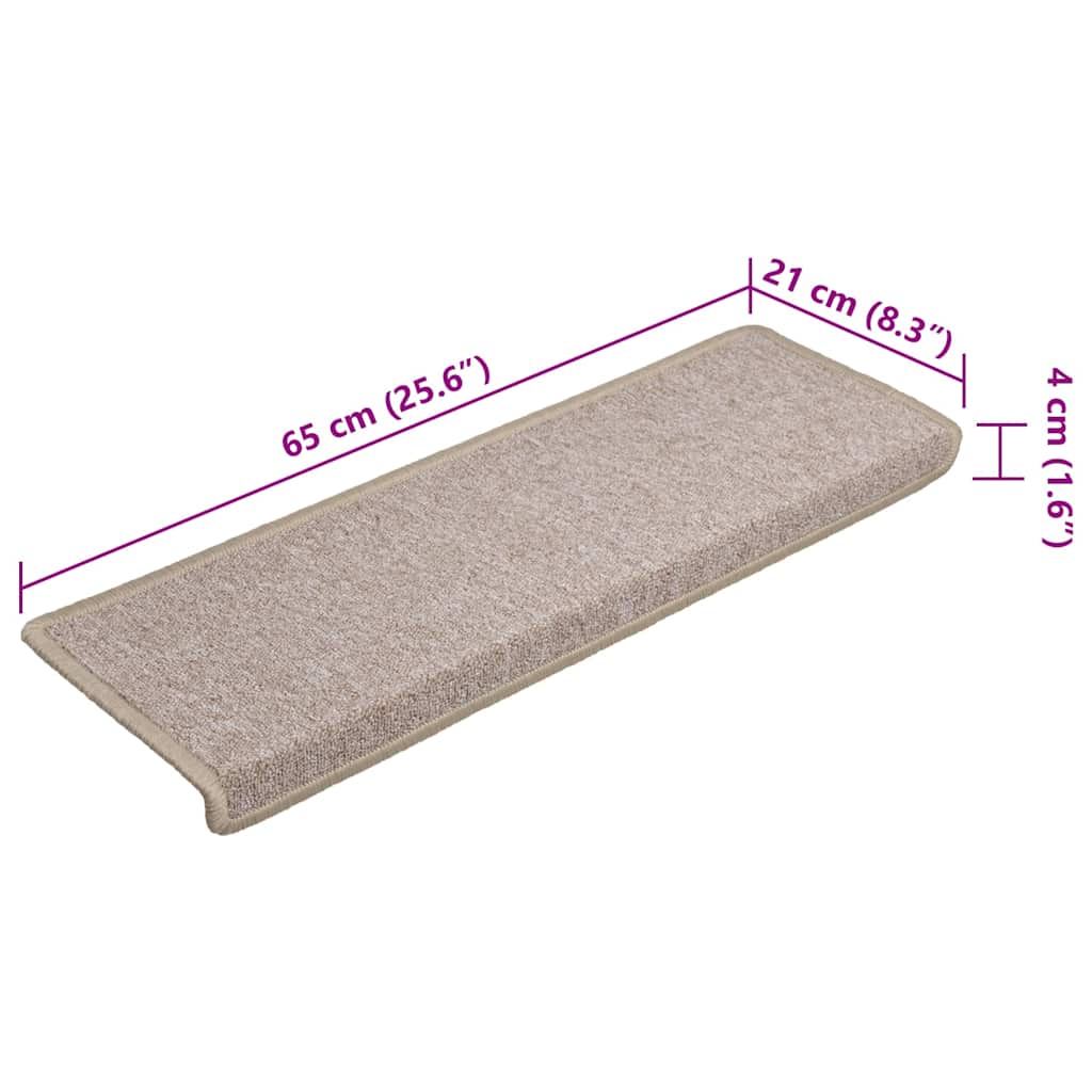 Carpet Stair Tread | Set of 15 | Taupe | 100% Polypropylene | 65x21x4 cm
