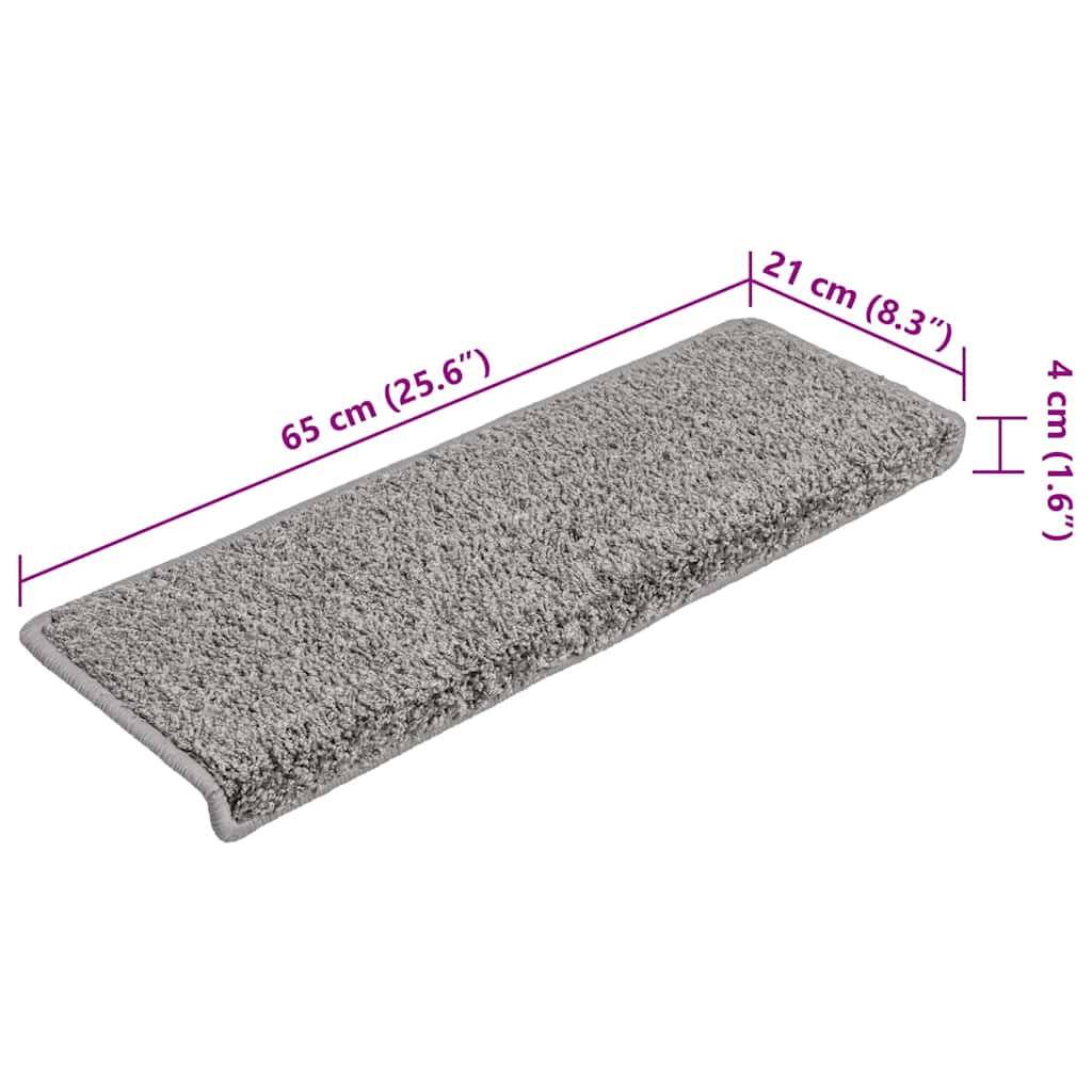 Carpet Stair Tread | Set of 15 | Grey | Polypropylene | 65x21 cm