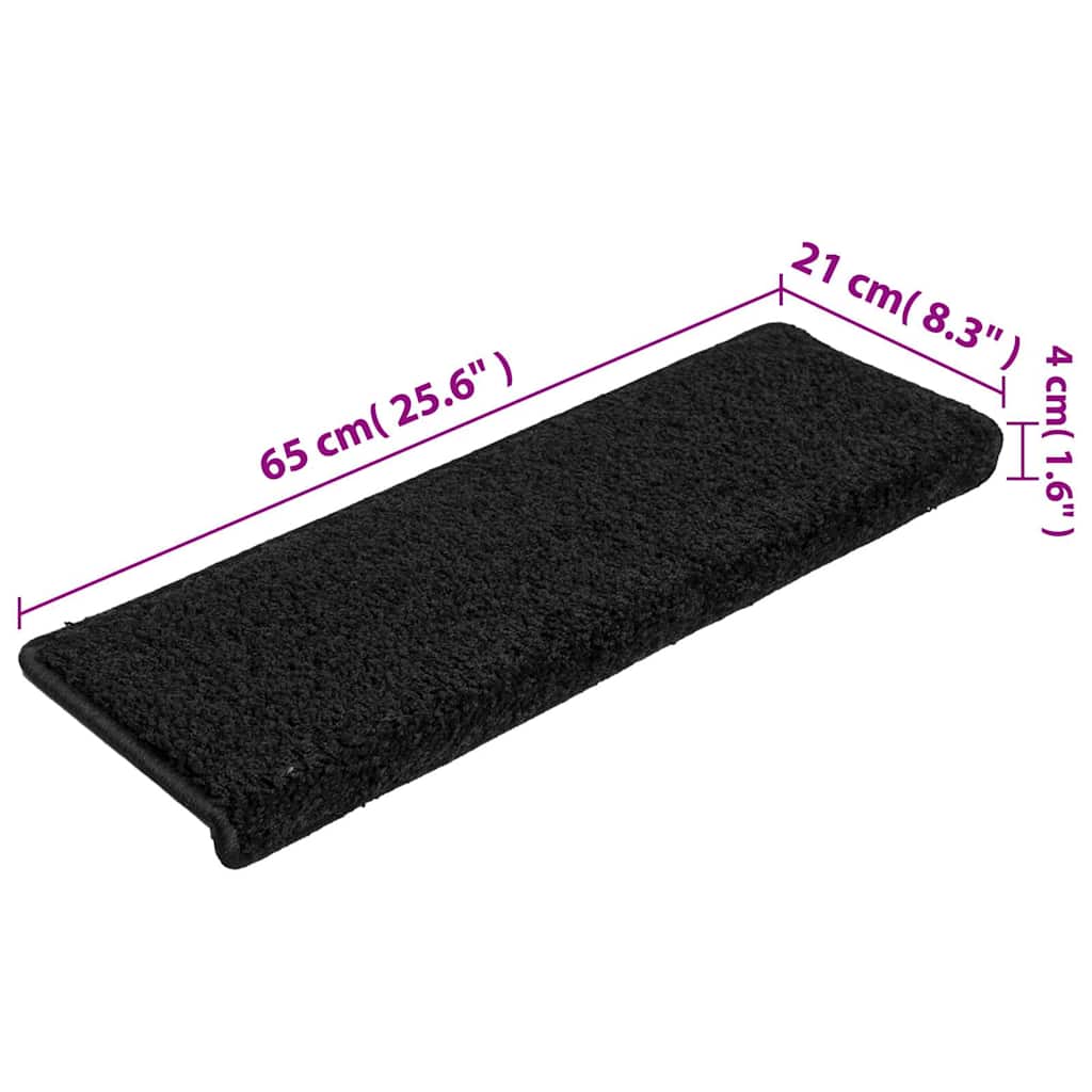 Carpet Stair Tread | Set of 15 | Black | 100% Polypropylene | 65 x 21 cm