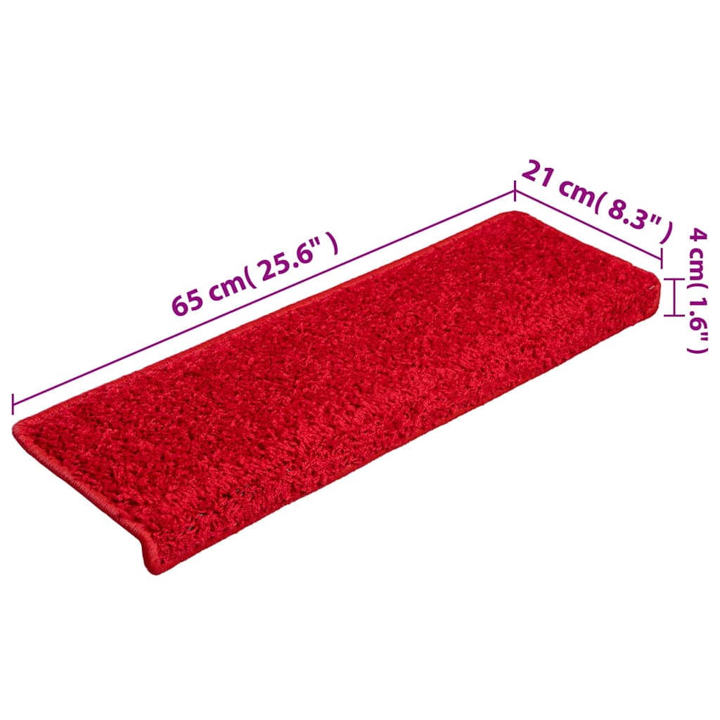 Carpet Stair Tread | Set of 15 | Red | 100% Polypropylene | Medium