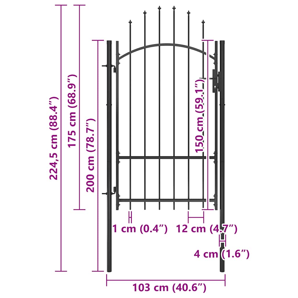146320 vidaXL Garden Gate "Woerden" Steel 1x1,7 m Black