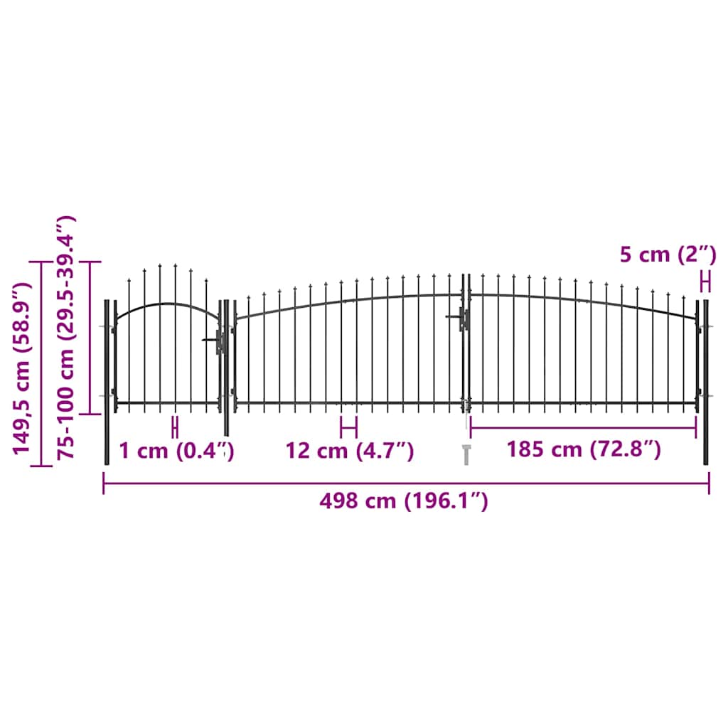 Garden Fence Gate Woerden with Spear Top 5x1 m Black