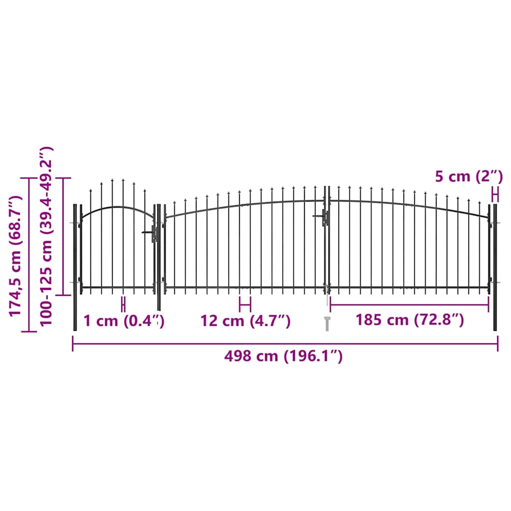 Garden Fence Gate Woerden with Spear Top 5x1.25 m Black