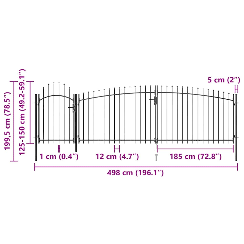 Garden Fence Gate Woerden with Spear Top 5x1.5 m Black